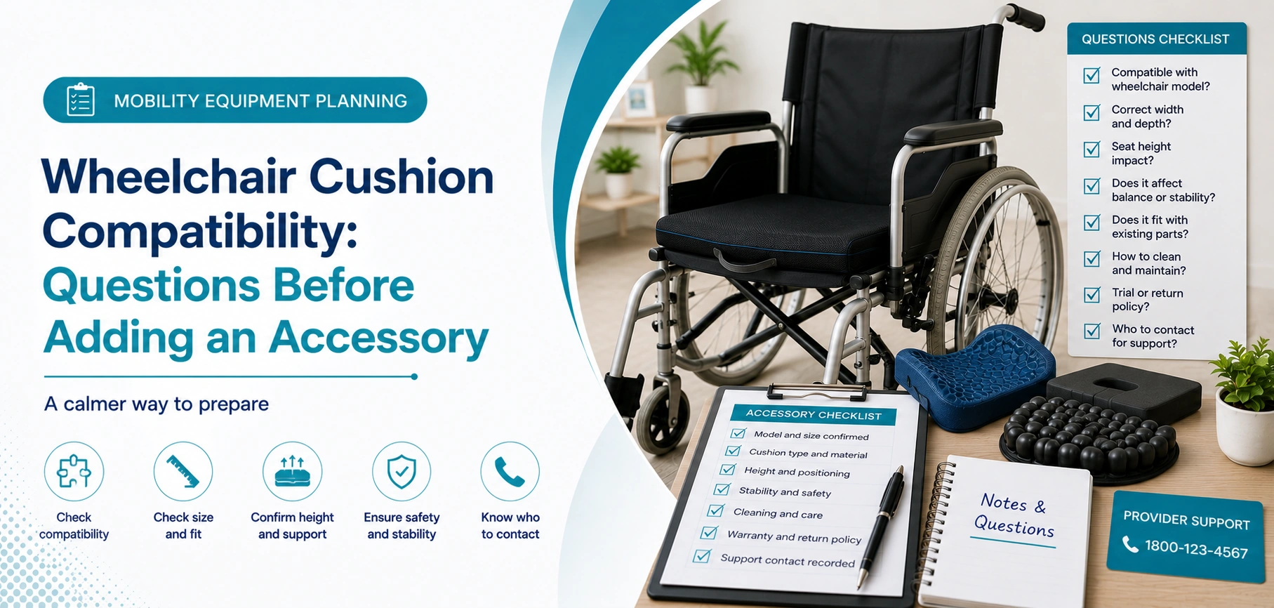 A clear family guide to wheelchair cushion compatibility, with practical handover questions and equipment information only.