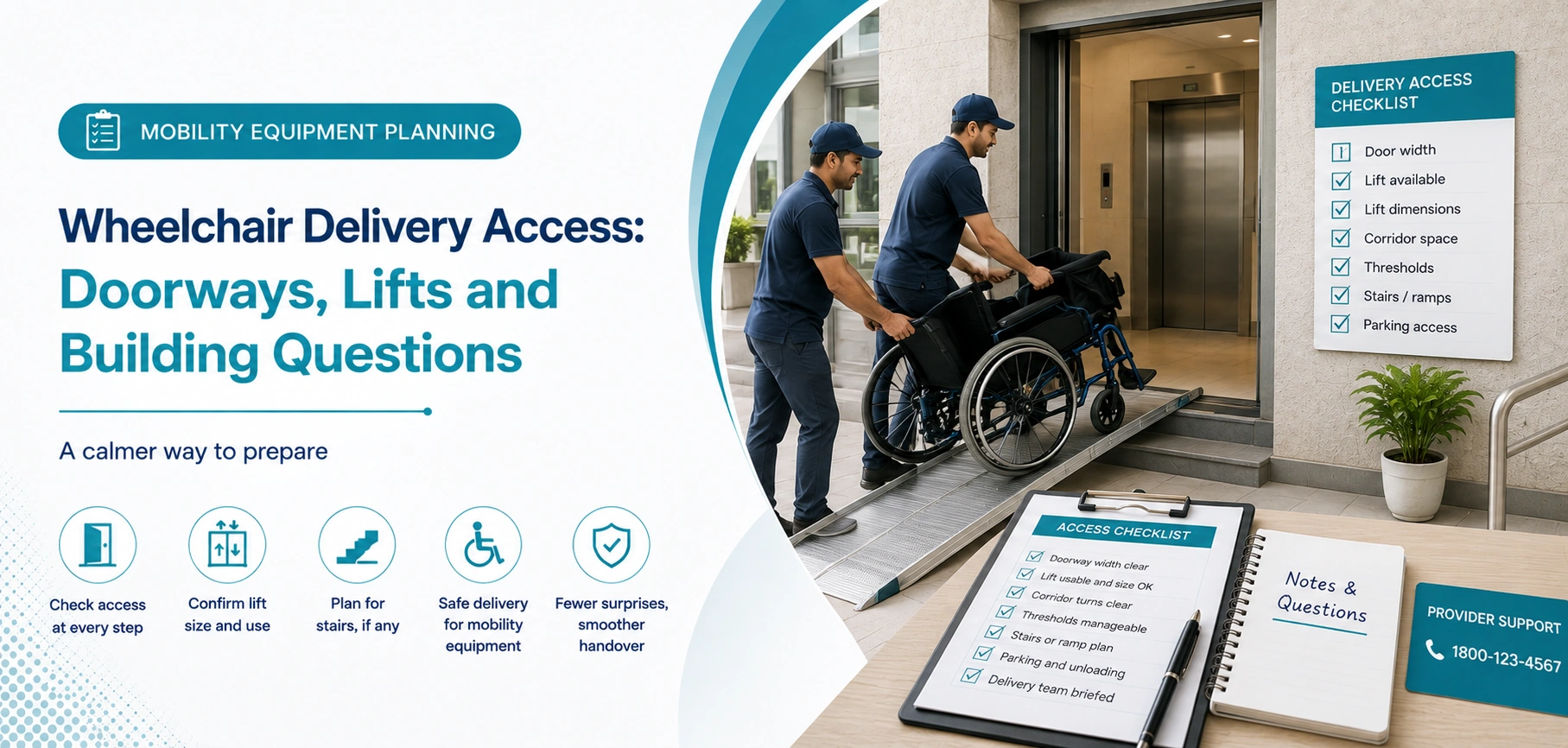 A clear family guide to wheelchair delivery access, with practical handover questions and equipment information only.