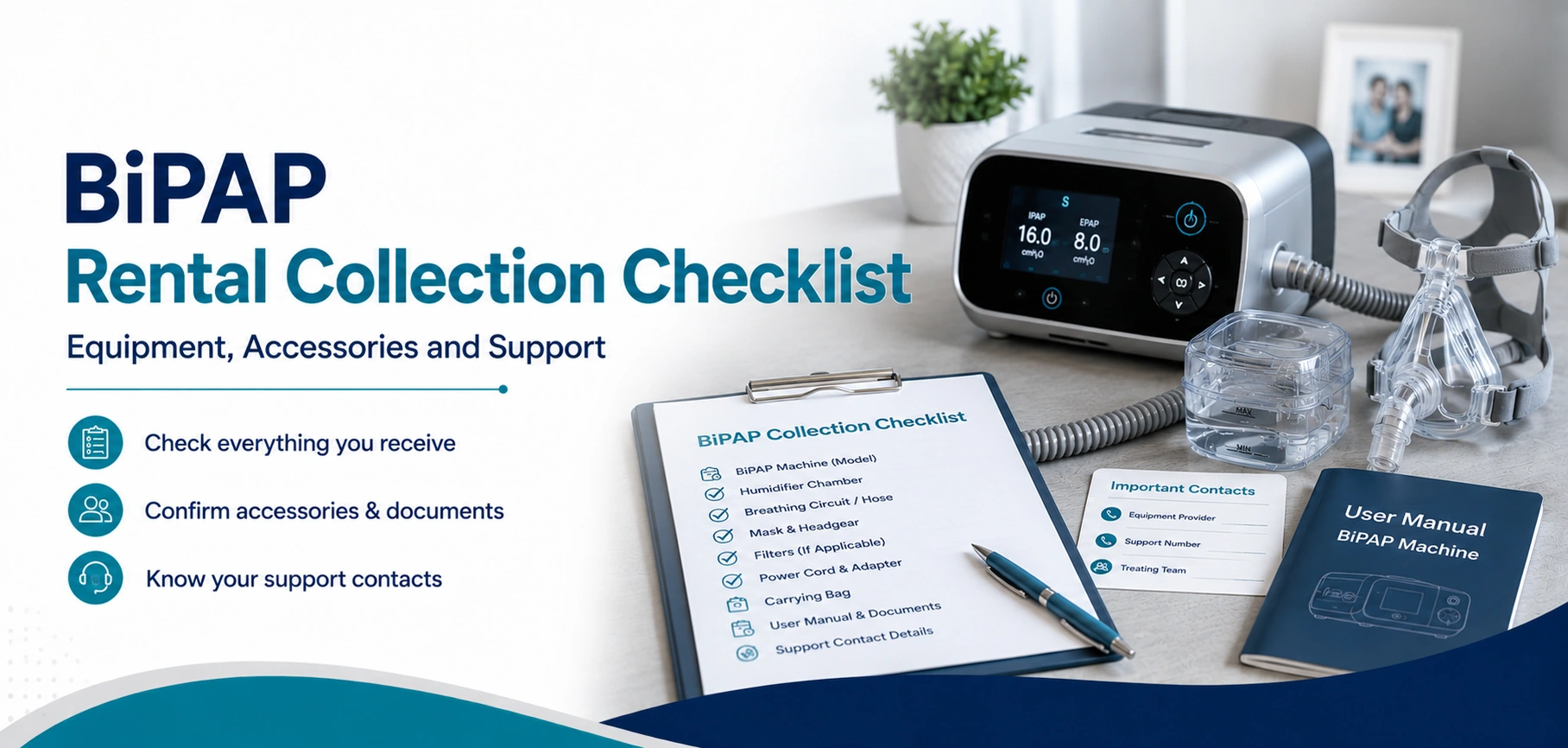 A clear family guide to bipap rental collection checklist, with practical handover questions and equipment information only.