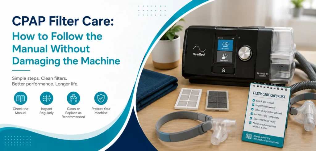 Quick Answer CPAP Filter Care: How to Follow the Manual Without Damaging the Machine should be treated as a practical home-care planning topic. The most suitable equipment and method of use depend on the individual patient, their written clinical instructions, the caregiver’s capacity and the home environment. This article explains how families can prepare useful questions before arranging equipment; it does not replace medical advice. Begin With the Care Plan Start with the treating team’s written discharge plan. Ask what the patient can do safely, what assistance is required and whether a particular function, model or accessory has been recommended. A product label alone cannot explain a safe transfer, positioning method, supervision level or clinical follow-up. Ask the clinician, nurse, physiotherapist or occupational therapist to clarify any point that is not understood before delivery day. Plan the Home Setup Walk from the entrance to the intended room and note doors, lifts, corridor turns, thresholds, stairs, power points, lighting and clear space. A practical setup also allows a caregiver to work without blocking a prescribed mobility aid. Keep loose rugs, cables and unstable furniture away from the route. Do not imitate product functions with unapproved accessories or home furniture. Compare the Exact Product Review the stated specifications of the exact model rather than assuming similarly named items work alike. Relevant starting points include CPAP rental options and CPAP specifications. Confirm dimensions, included accessories, manual, power needs where applicable, cleaning instructions and service terms. The provider can explain the equipment, but the clinical team must determine patient-specific use. Rental and Handover Checklist Confirm delivery access, the exact equipment supplied, handover demonstration, rental period, extension process, deposit, service-contact route and collection procedure. Write down model names and accessories. If the delivered device differs from the one discussed, stop and clarify before it is used. Keep the product manual and support number in a place the family can find quickly. Safe Use at Home Use only the approved controls and accessories. Follow the supplied manual and the clinical plan; do not alter prescribed settings or patient-care procedures based on online information. Equipment may support care but does not diagnose, cure, prevent disease or guarantee an outcome. Contact the treating team or emergency services according to discharge instructions if symptoms change, a transfer is unsafe, or the family cannot follow the plan. Frequently Asked Questions Can a website choose the right equipment for a patient? No. A website can explain the product and help with practical preparation. The treating healthcare professional must guide patient-specific selection and use. Medical Disclaimer This is general equipment information only, not medical advice. Follow the patient’s doctor, nurse and rehabilitation team for all clinical decisions.