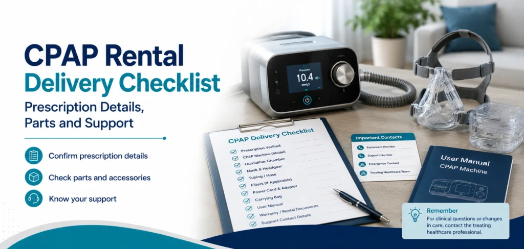 A clear family guide to cpap rental delivery checklist, with practical handover questions and equipment information only.