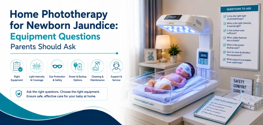 home phototherapy for newborn jaundice equipment questions: practical home-care equipment and rental guidance for families in Delhi NCR.
