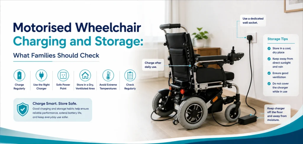 motorised wheelchair charging and storage what families: practical home-care equipment and rental guidance for families in Delhi NCR.