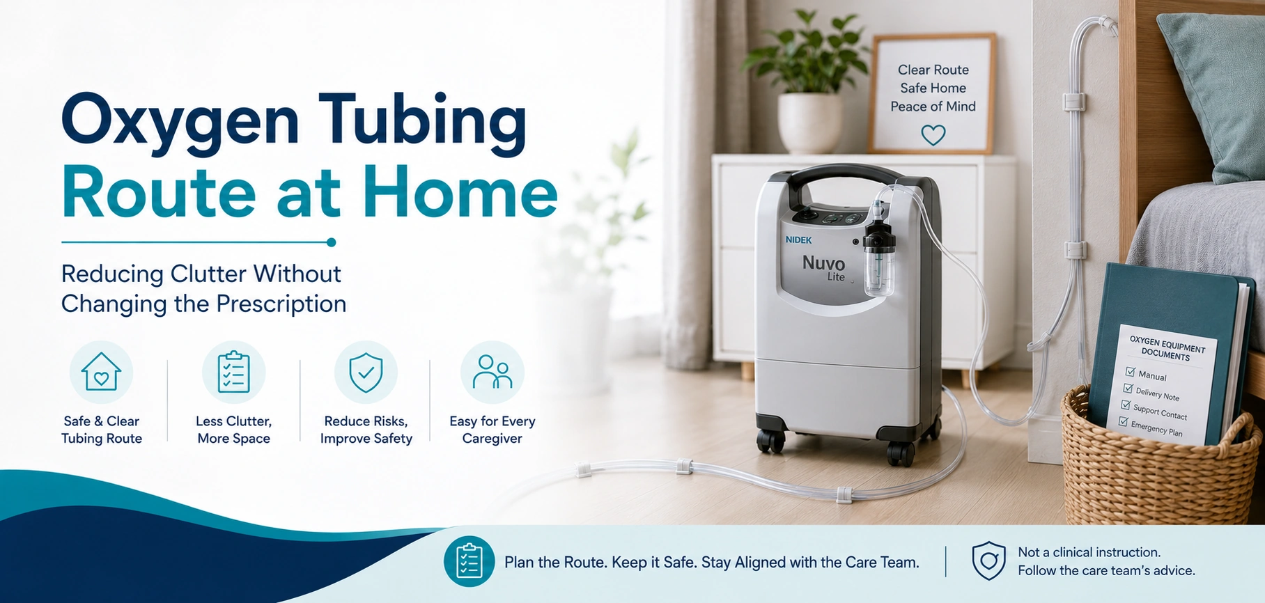 A clear family guide to oxygen tubing route at home, with practical handover questions and equipment information only.