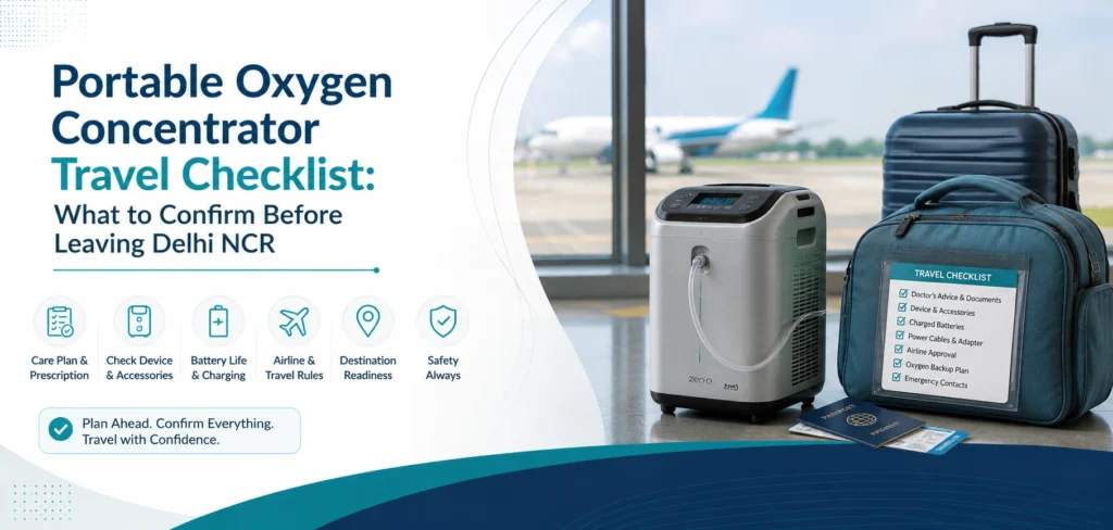portable oxygen concentrator travel checklist what to: practical home-care equipment and rental guidance for families in Delhi NCR.