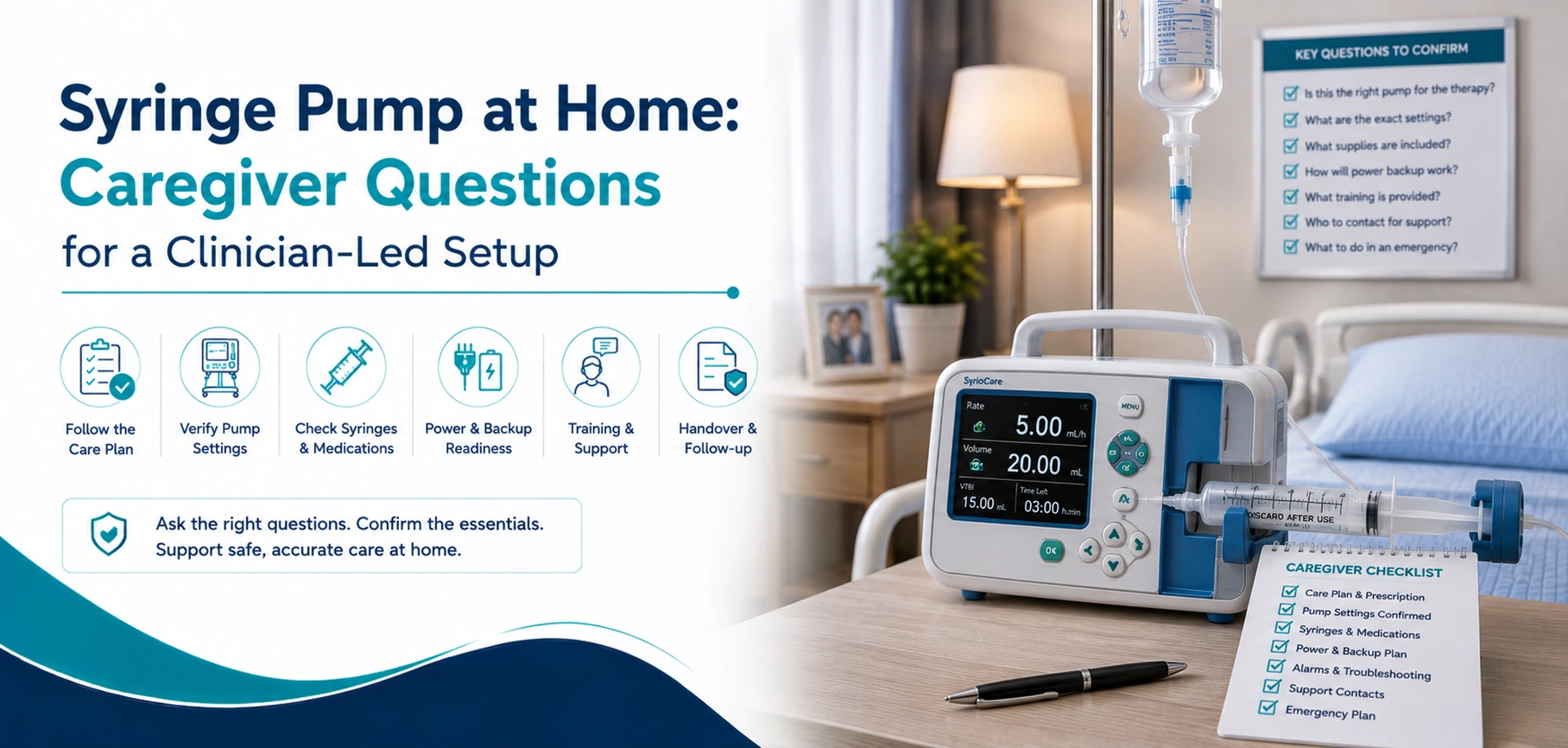 Syringe pump at-home caregiver questions for practical home-care equipment and rental guidance for families in Delhi NCR.