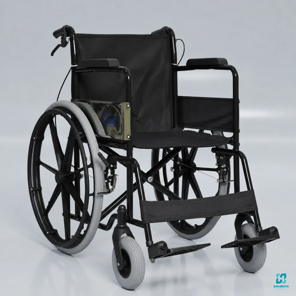 Heavy duty manual wheelchair with reinforced folding frame