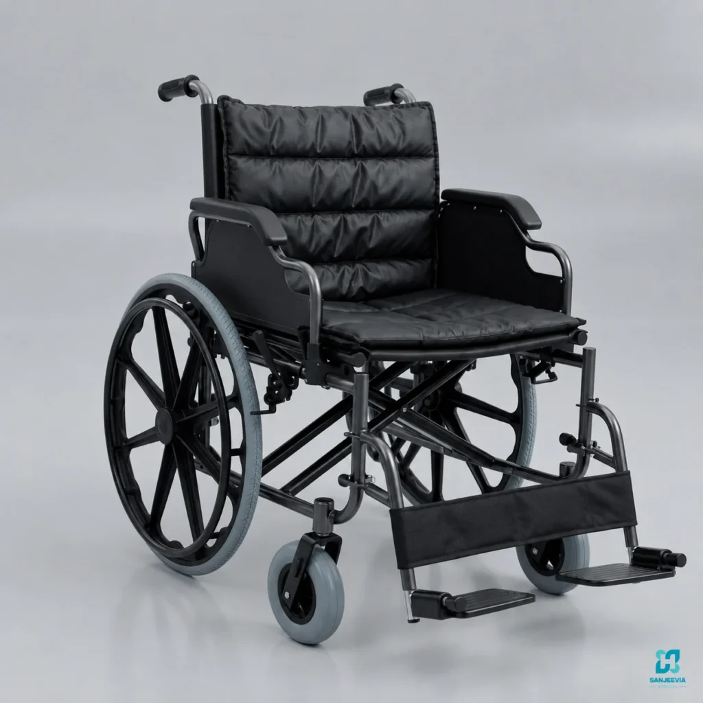 Jumbo manual wheelchair with wide seating area