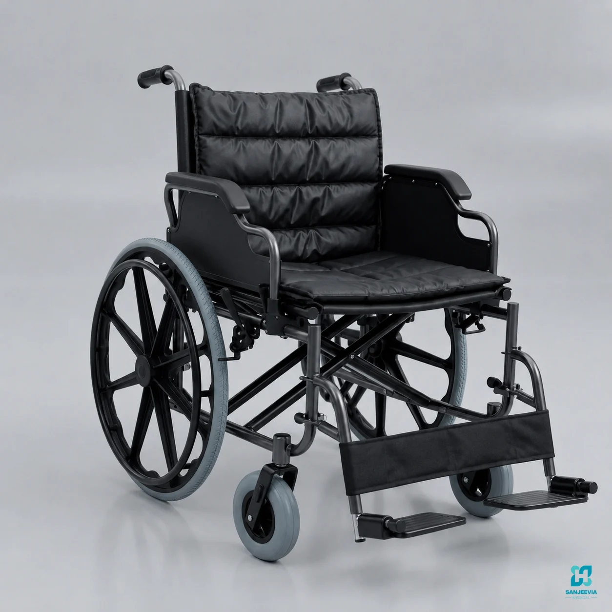 Jumbo manual wheelchair with wide seating area