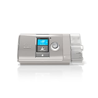 ResMed AirCurve 10 VAuto bilevel device with integrated humidifier, manufacturer front view